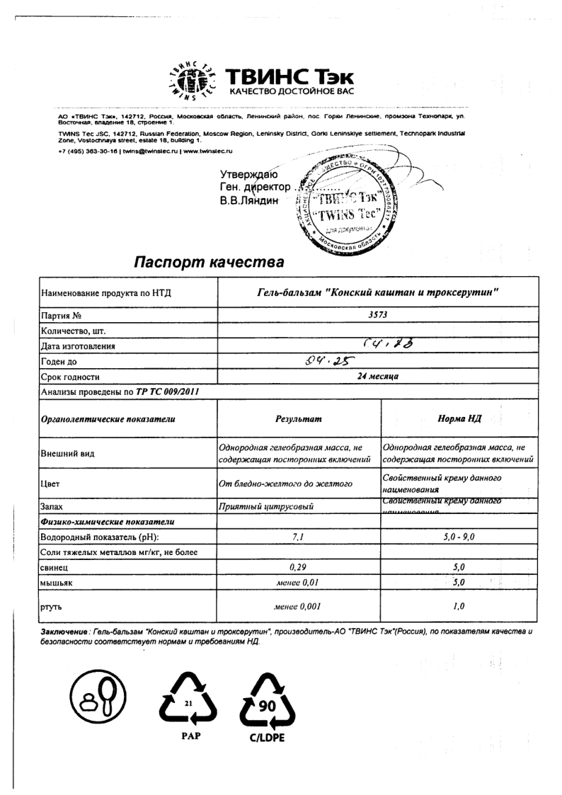 Сертификат на Местное применение