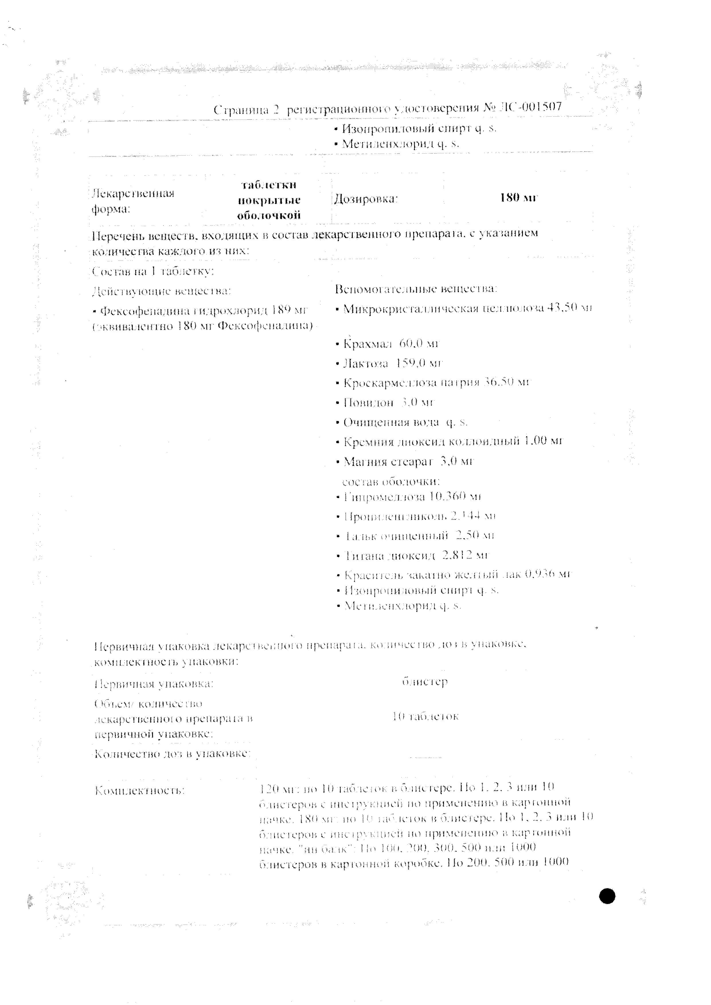 Сертификат Фексофаст Сертификат Фексофаст
