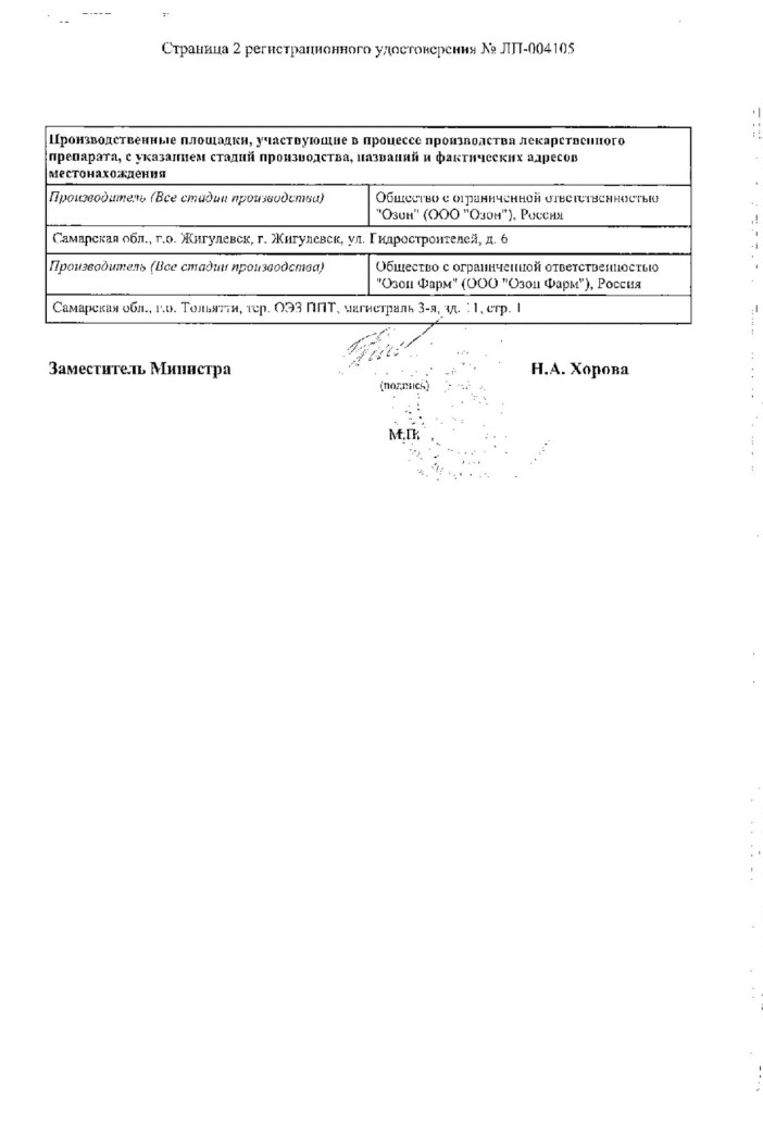 Сертификат на Мемантин таблетки, покрытые пленочной оболочкой 10 мг (Озон), 30 шт.