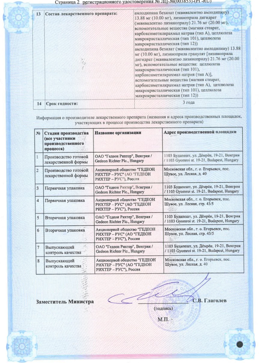 Сертификат Экватор, таблетки 10+20 мг, 30 шт.