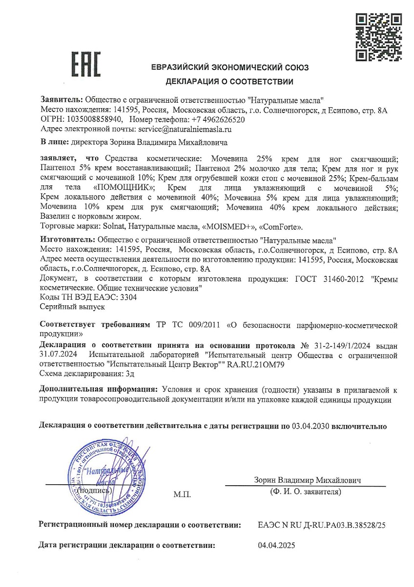 Сертификат Пантенол 5% ComForte