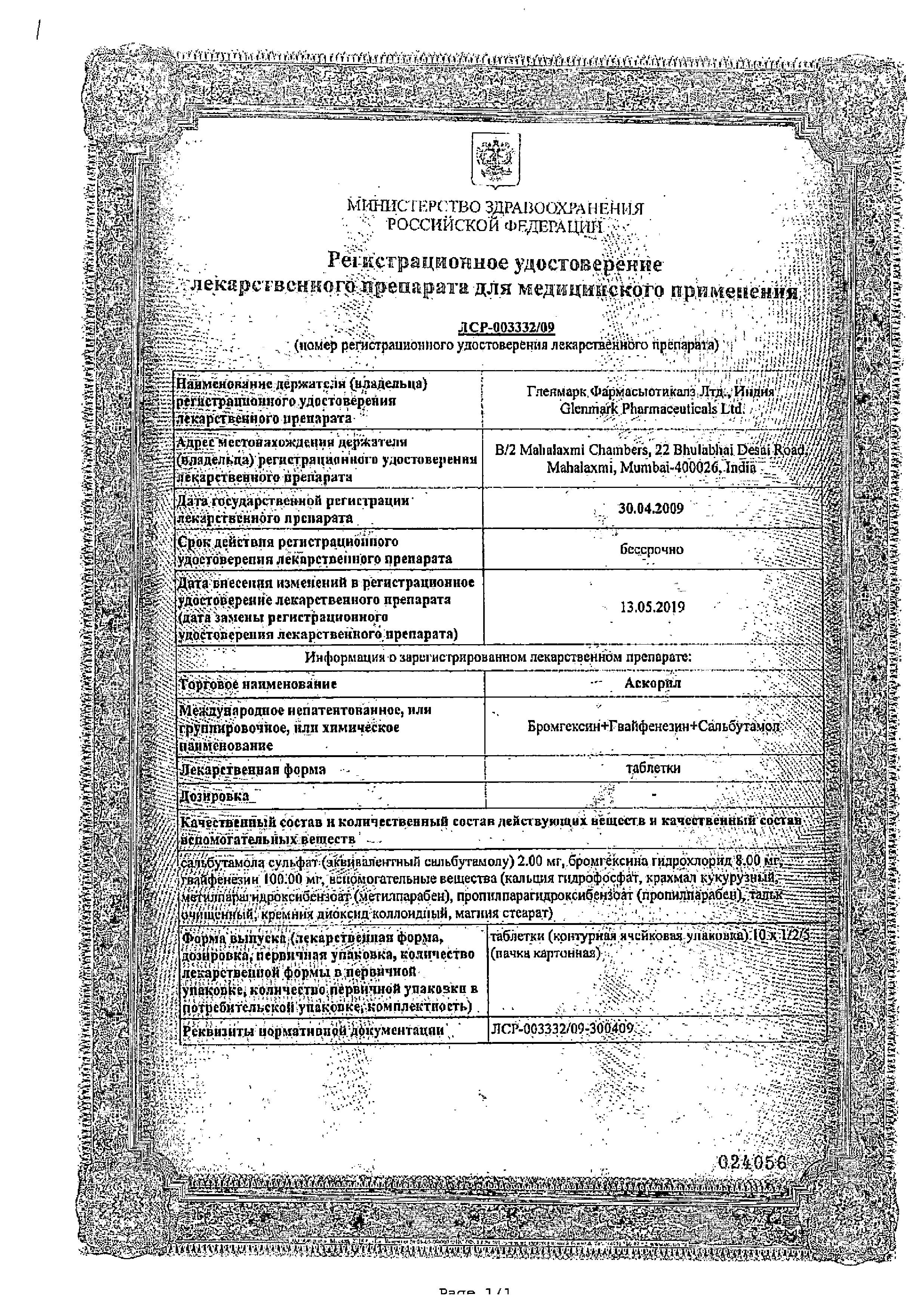Сертификат на Отхаркивающие