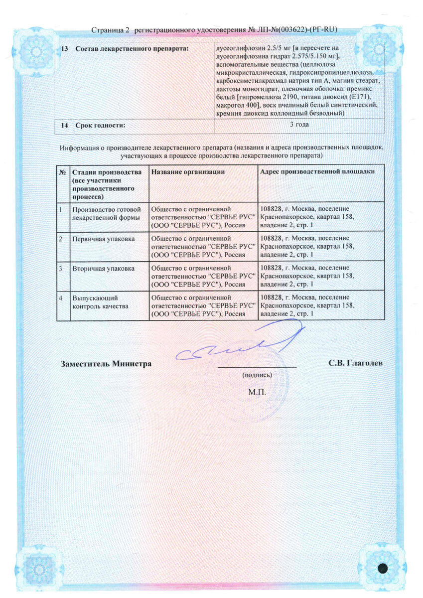 Сертификат на Лусефи, таблетки покрыт. плен. об. 5 мг, 30 шт.