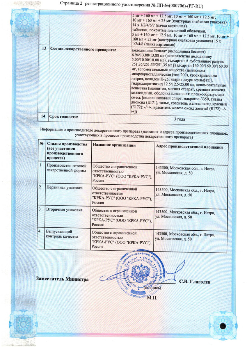 Сертификат на Ко-Вамлосет, таблетки покрыт. плен. об. 10 мг+160 мг+12,5 мг, 90 шт. Сертификат на Ко-Вамлосет, таблетки покрыт. плен. об. 10 мг+160 мг+12,5 мг, 90 шт.