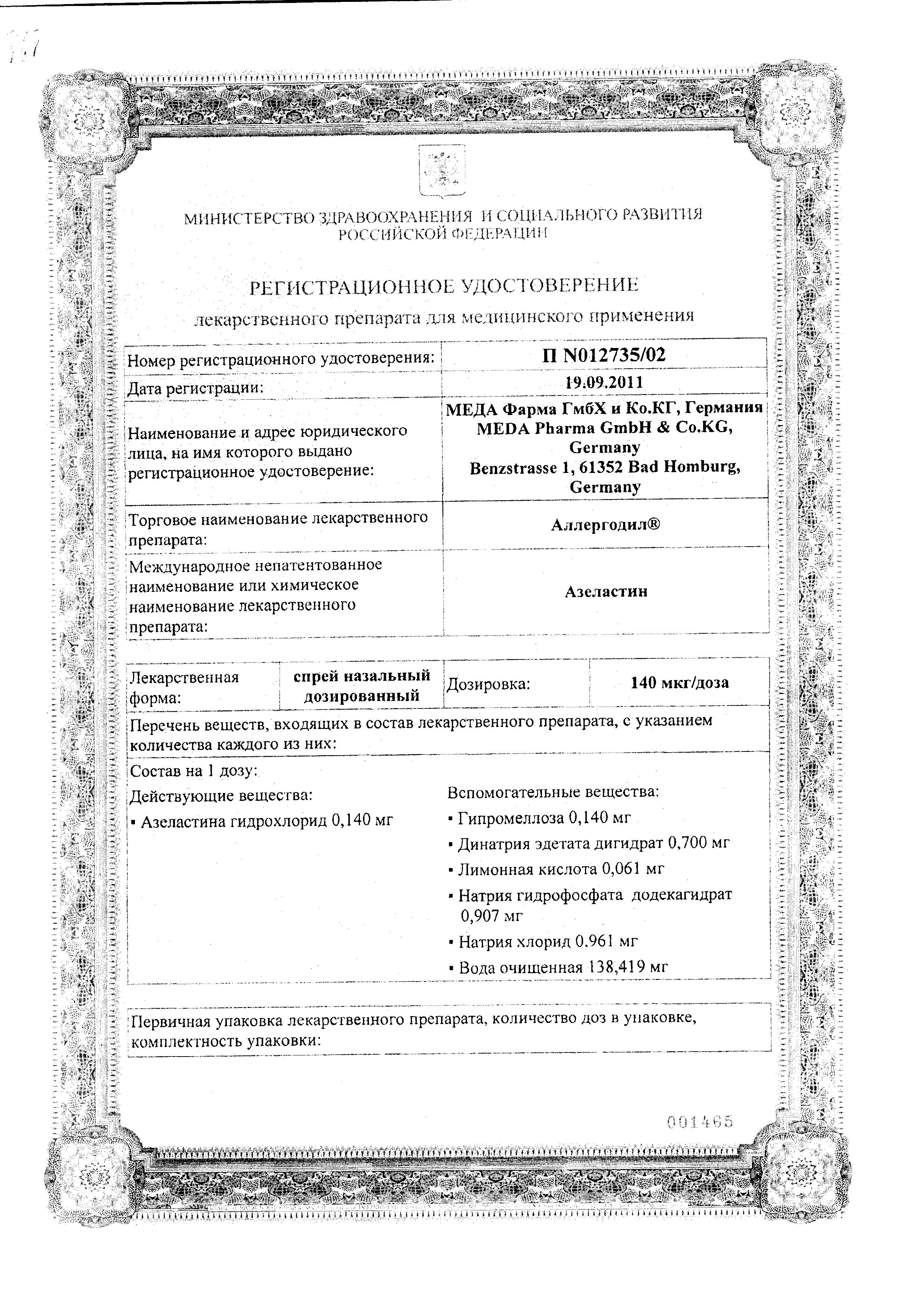 Сертификат Аллергодил