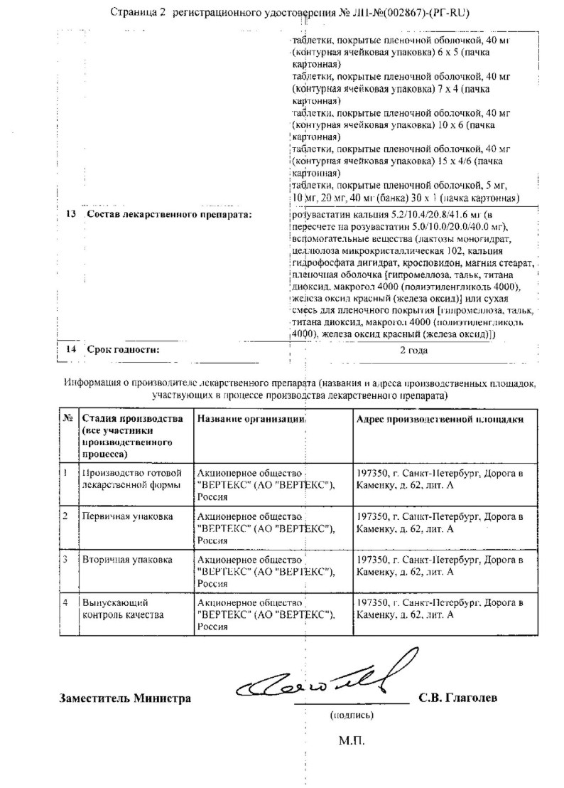 Сертификат на Розувастатин-Вертекс таблетки, покрытые пленочной оболочкой 20 мг, 90 шт. Сертификат на Розувастатин-Вертекс таблетки, покрытые пленочной оболочкой 20 мг, 90 шт.