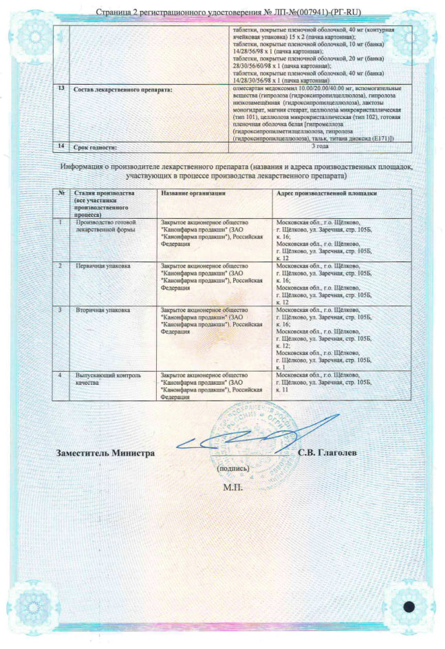 Сертификат ОлмесартКРОНО