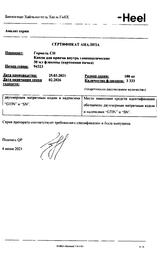 Сертификат Гормель СН Сертификат Гормель СН