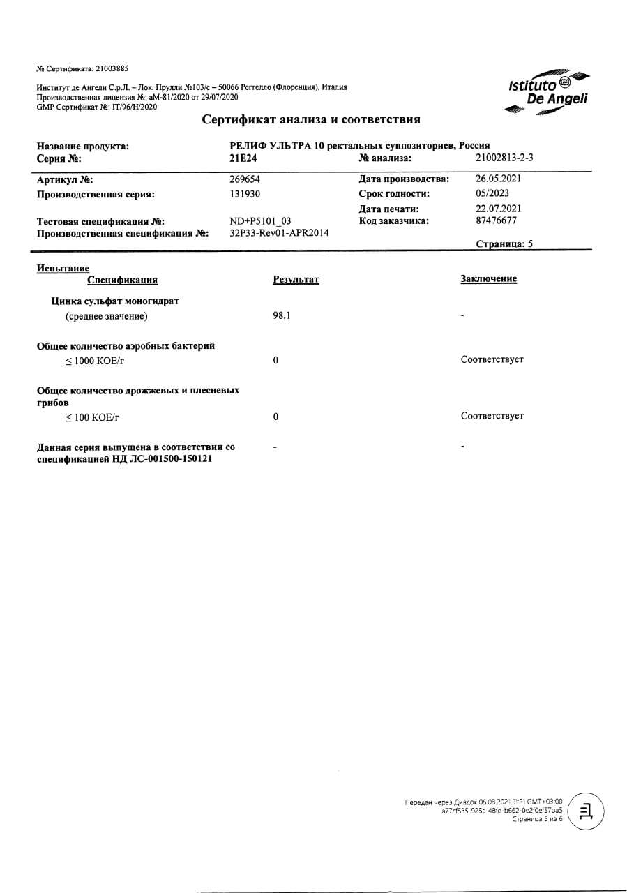 Сертификат на Релиф Ультра, суппозитории ректальные 10 мг+11 мг,10 шт. Сертификат на Релиф Ультра, суппозитории ректальные 10 мг+11 мг,10 шт.