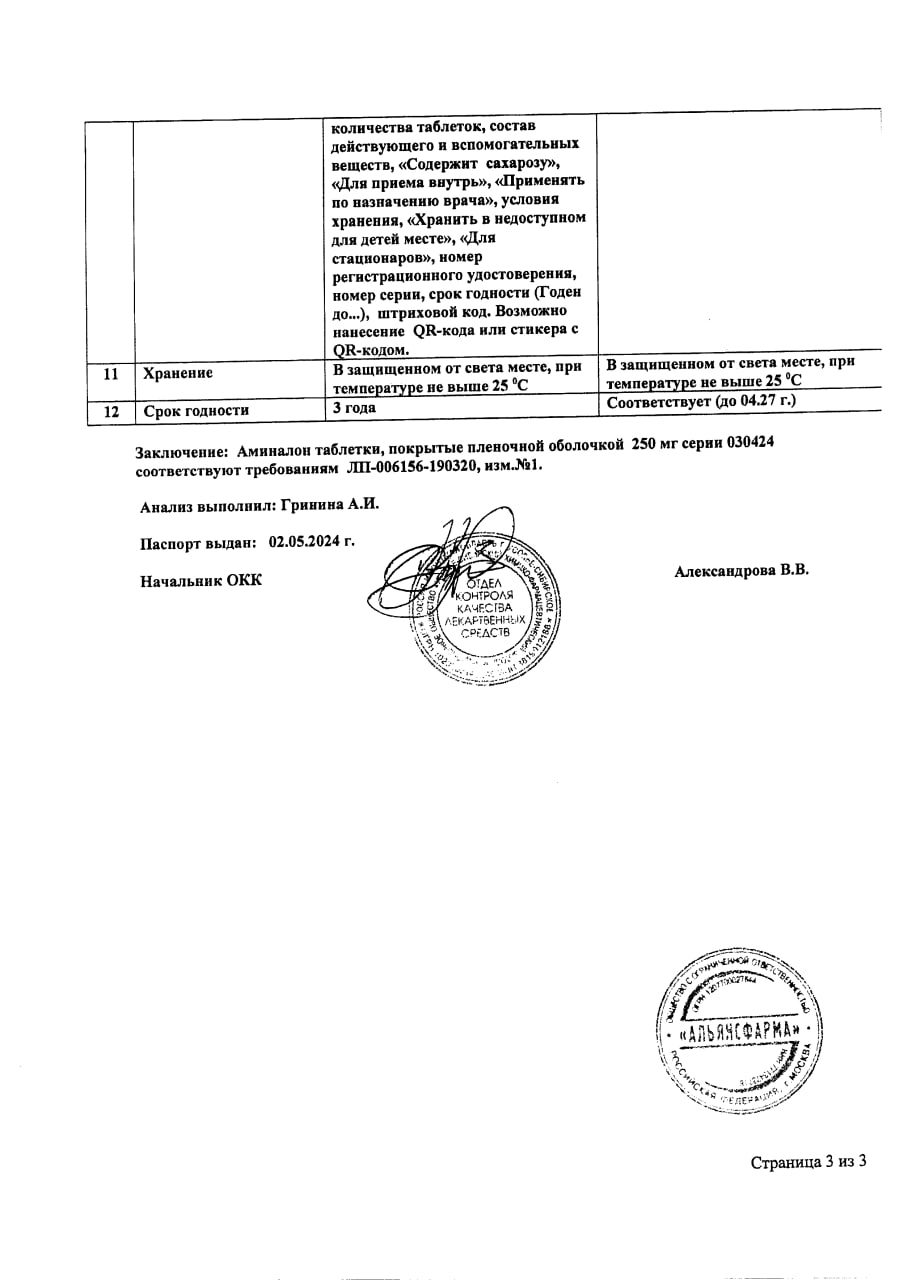 Сертификат на Аминалон таблетки, покрытые пленочной оболочкой 250 мг, 100 шт. (Усолье-Сибирский ХФЗ) Сертификат на Аминалон таблетки, покрытые пленочной оболочкой 250 мг, 100 шт. (Усолье-Сибирский ХФЗ)